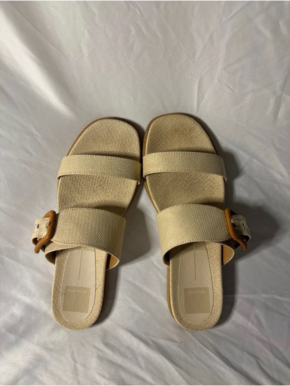 Dolce Vita Cream Slide Sandals with Buckle Accent